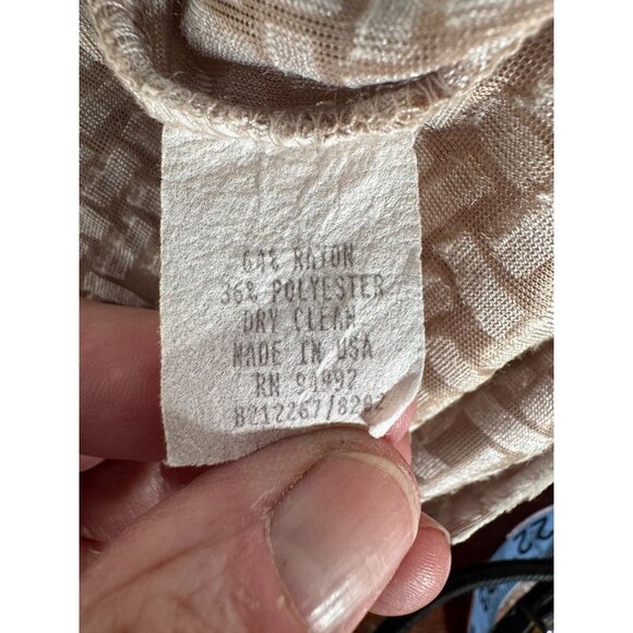 Barami Womens M Short-Sleeve Textured Top Beige Cream Woven Pattern Rayon/Polyes - Picture 6 of 15